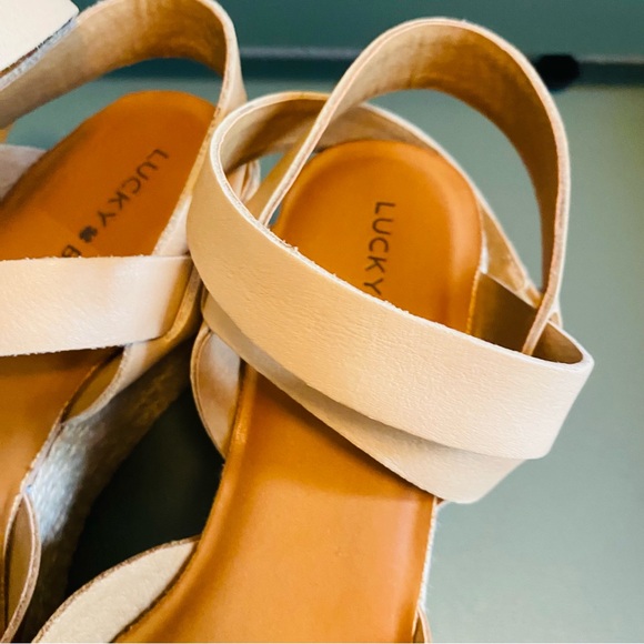 Lucky Brand Caramel Ginny Espadrille Open Toe Leather Wedge Sandal Size 9.5 - Picture 6 of 8